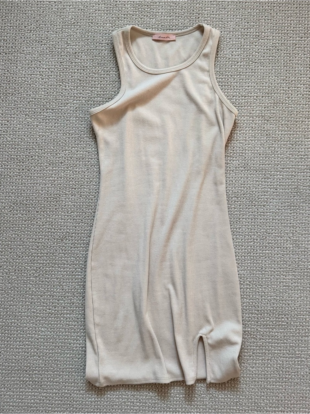 Beige Ribbed Mini Dress